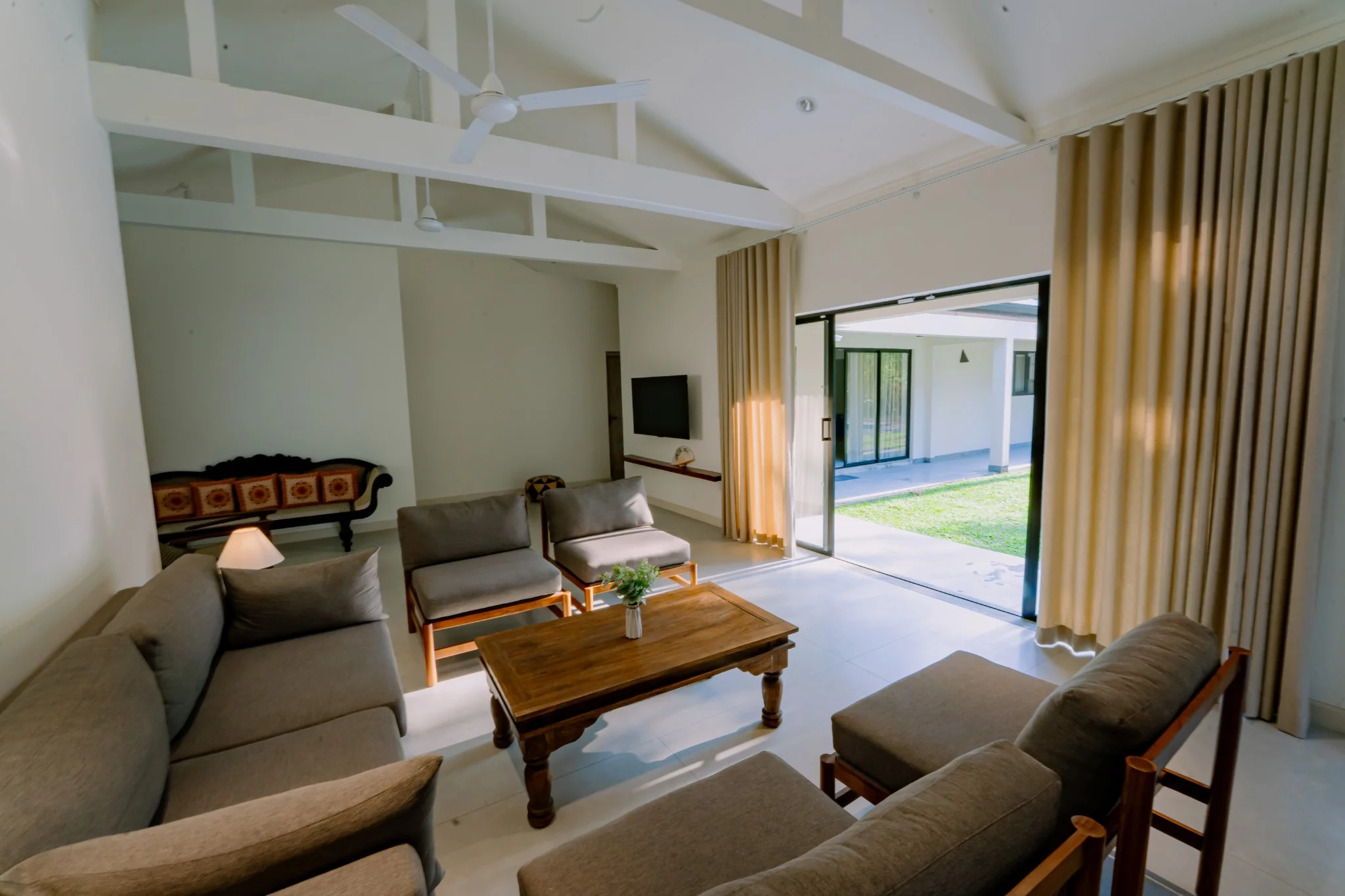 Indoor outdoor living area with smart TV